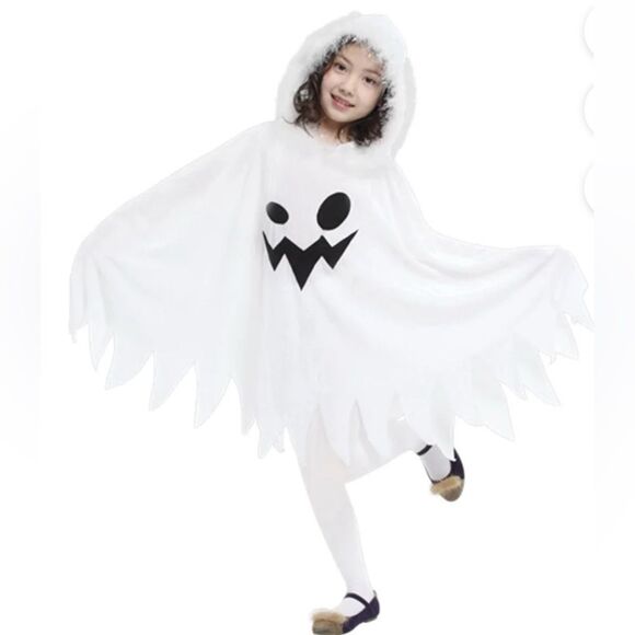 Other - Halloween Ghost Girl Costume Cloak White Hooded Poncho Walmart Size Large EUC